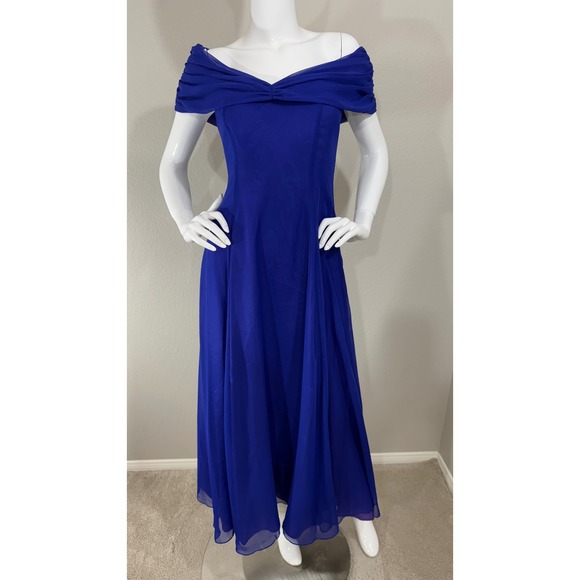 Michelangelo Formal Dress Sz 8 Gown Off Shoulder Blue Prom Party Maxi Evening - Picture 1 of 14
